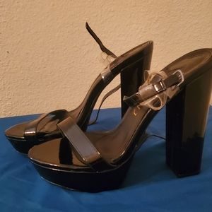 Black patent chunky heels